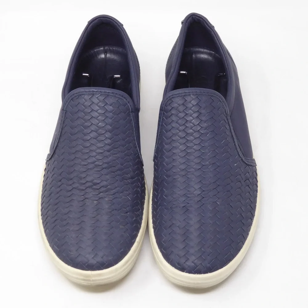 ECCO Womens Soft 7 Slip On Shoes Blue Woven Leather Sneakers 39 / 8-8.5